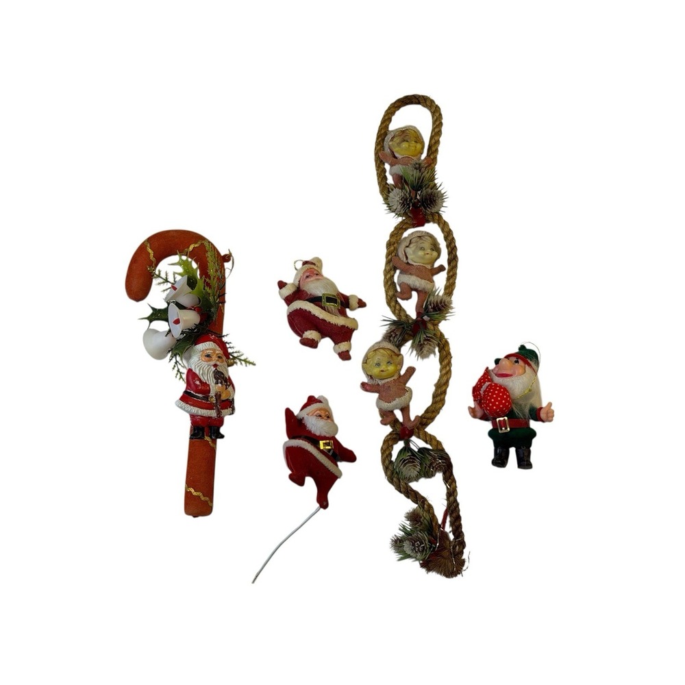 Lot Of Vintage Christmas Santa Elves‎ Pixies Flocked Candy Cane For Crafting